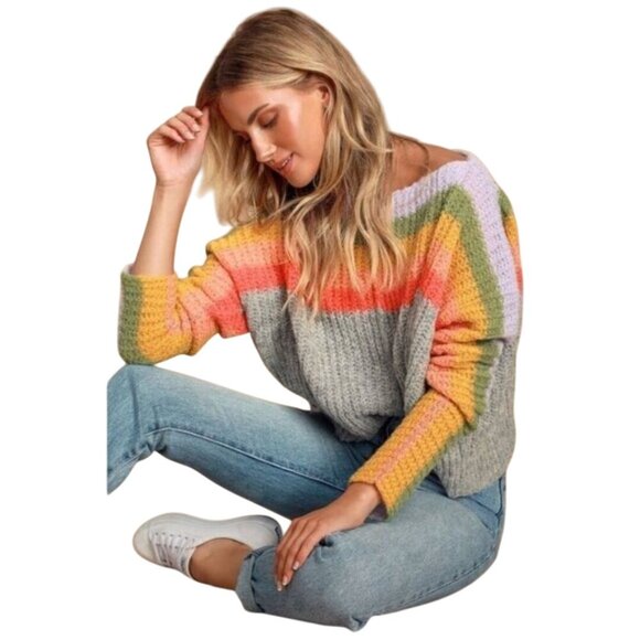 Free People See The Rainbow Alpaca Boxy Oversized Sweater Size S - Picture 5 of 10